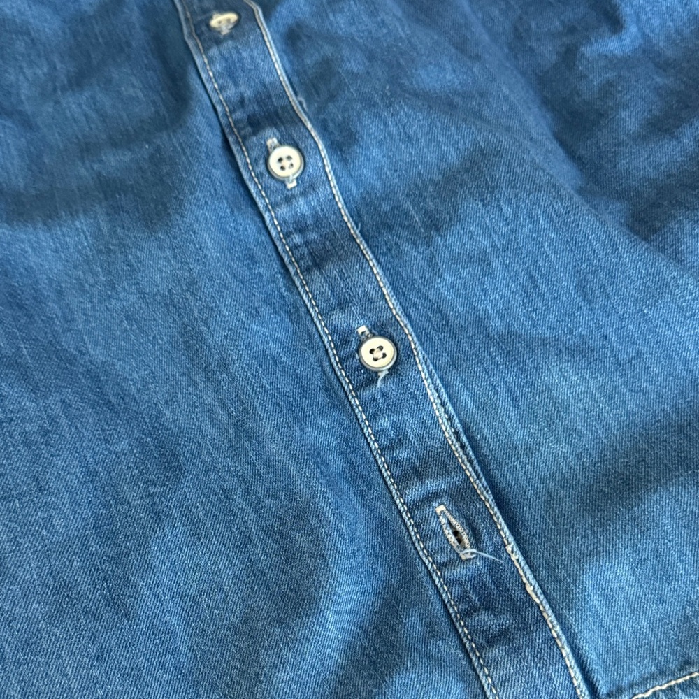 Pilcro Blue Button Down Shirt with Ruffle Detail - Picture 4 of 5